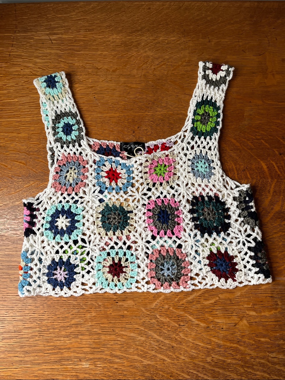 Say What? Multicolor Granny Square Crochet Tank Top Size L Boho NWT